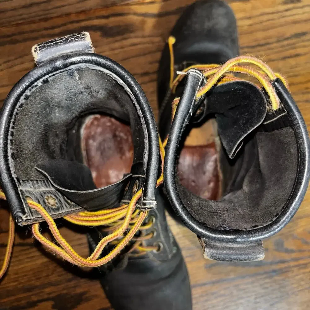 Vtg Georgia Boot Black Leather Lace Up Logger Work Boots Goodyear Welt Men’s 7.5